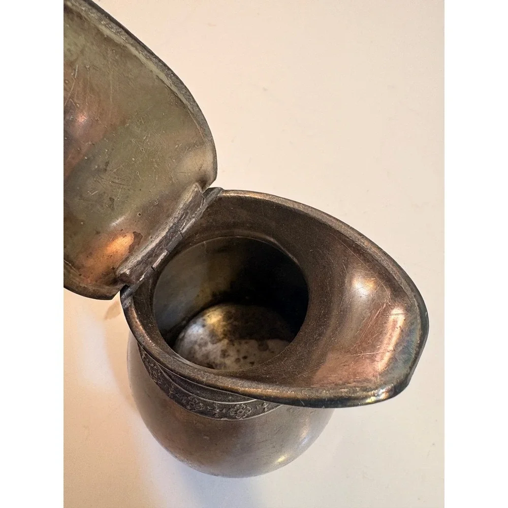 Vintage Silver Plated Pitcher Embossed Floral Band Monogram 'RH'‎